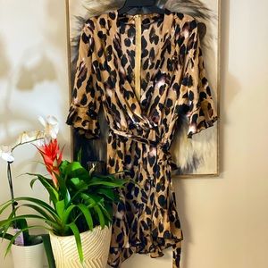 Leopard print, satin styled romper.